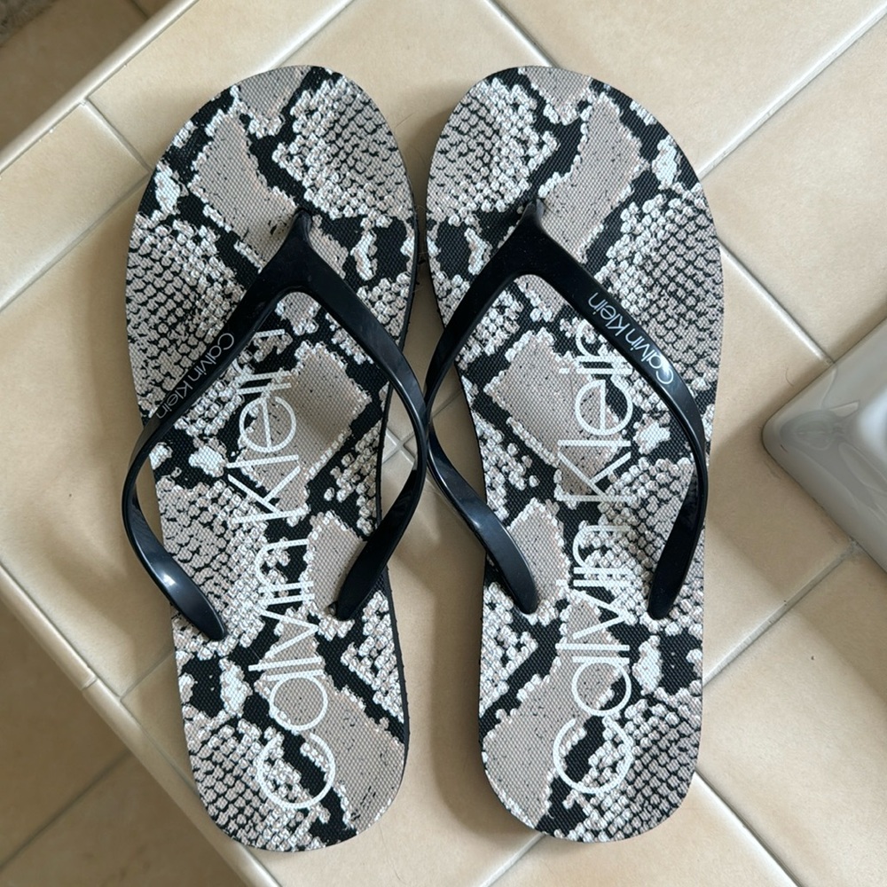 Calvin Klein Snake Print Flip Flops